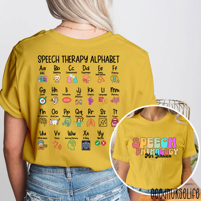 Personalized Name Speech Therapy Alphabet Two Sided T-Shirt