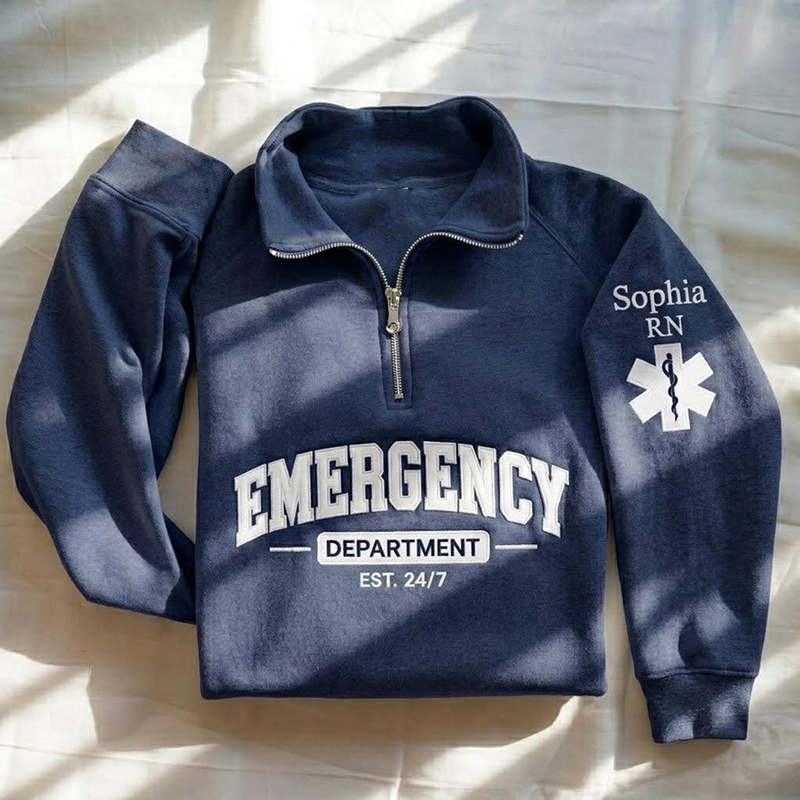 Personalized Name Embroidered Emergency Department Nurse Quarter Zip Sweatshirt