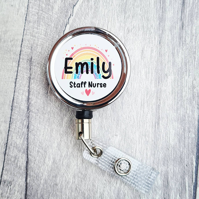 Personalised Name Rainbow Nurse Badge Reel