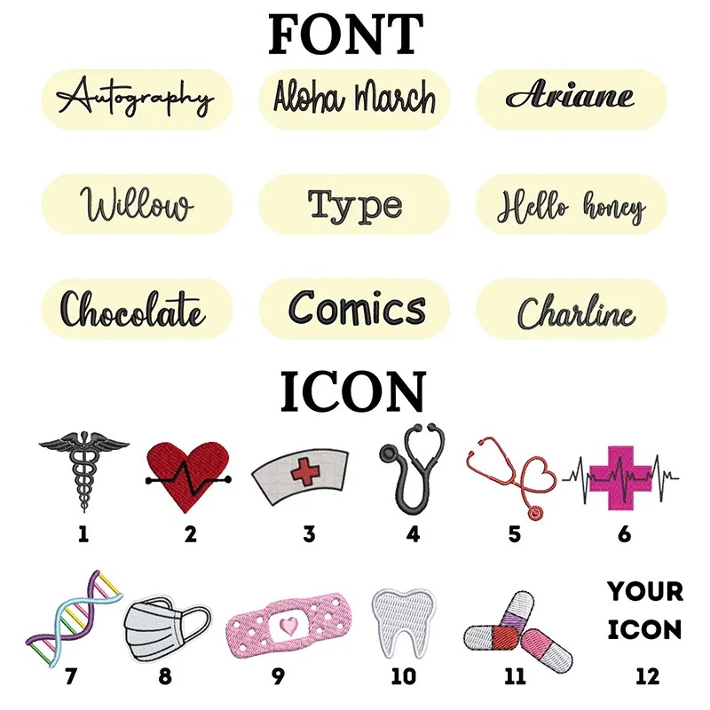 Personalized Embroidered Icons Nurse Two Sided T-Shirt