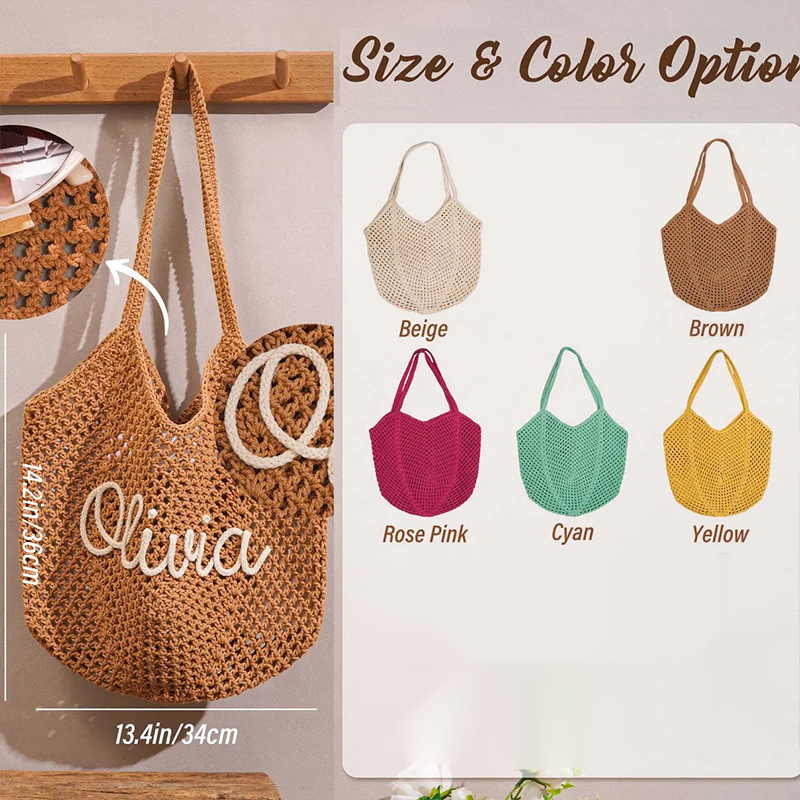 Personalized Name Crochet Beach Tote Bag