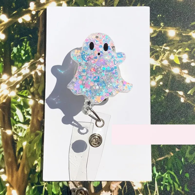 Iridescent Glitter Ghost Badge Reel