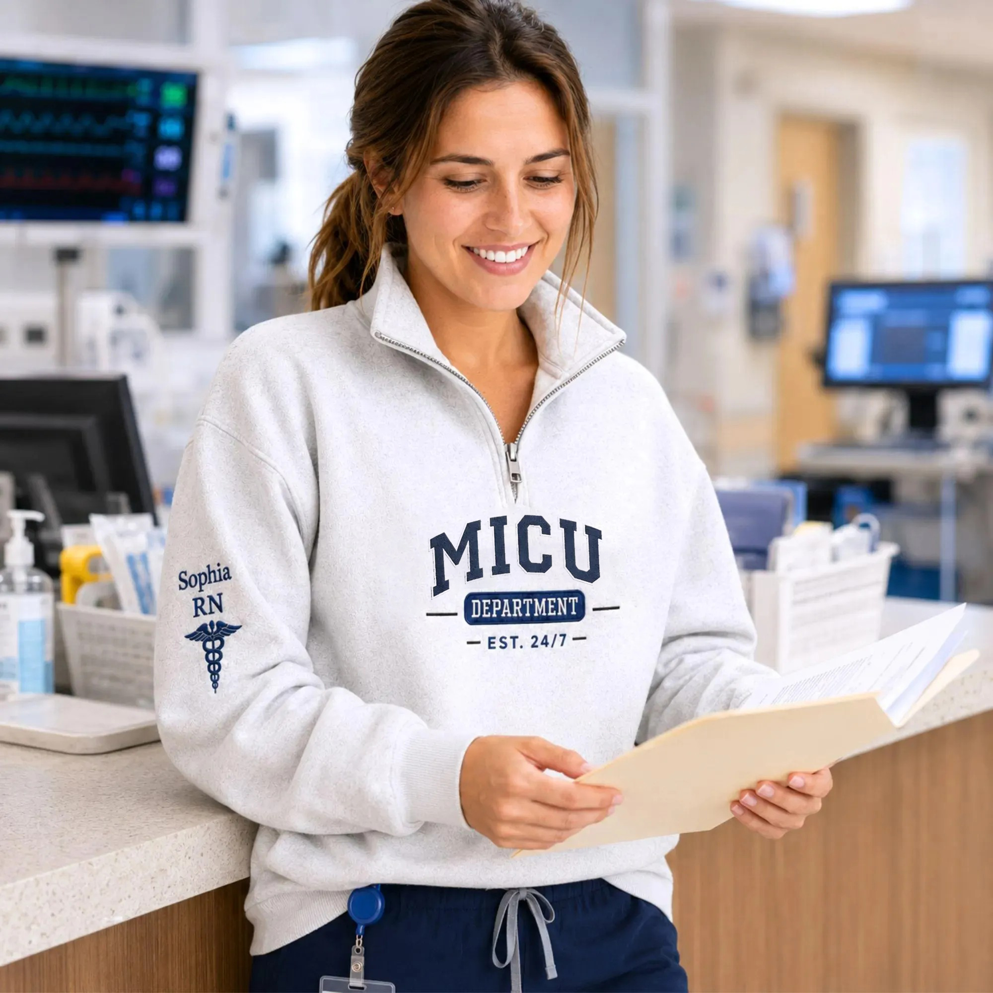 Personalized Name Embroidered Department Nurse Quarter Zip Sweatshirt
