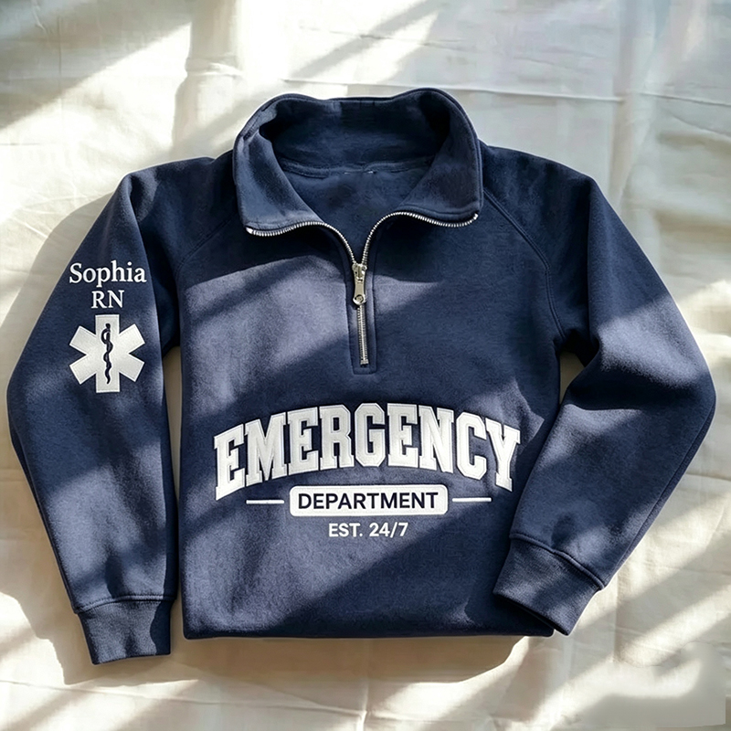 Personalized Name Embroidered Emergency Department Nurse Quarter Zip Sweatshirt