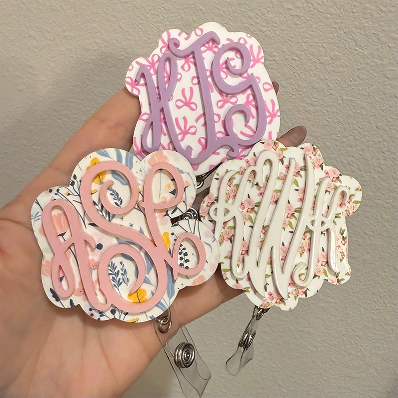 Personalized Printed Acrylic Monogram Retractable Nurse Badge Reel