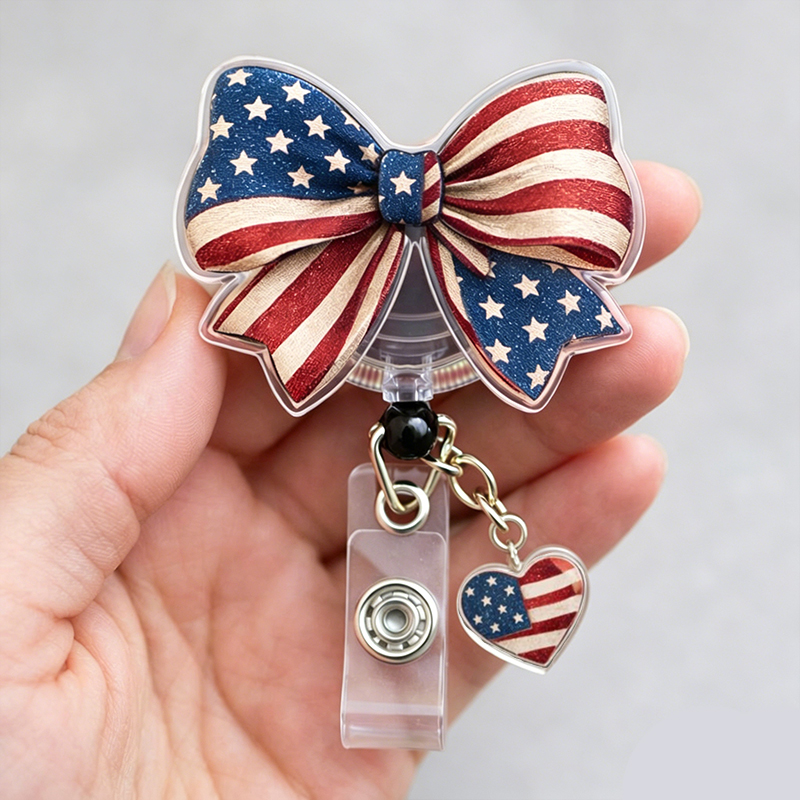 USA Flag Coquette Bow Nurse Badge Reel