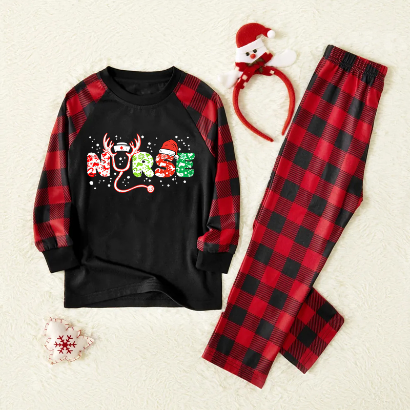 Christmas Icons Letters Reindeer Horns Nurse Pajamas