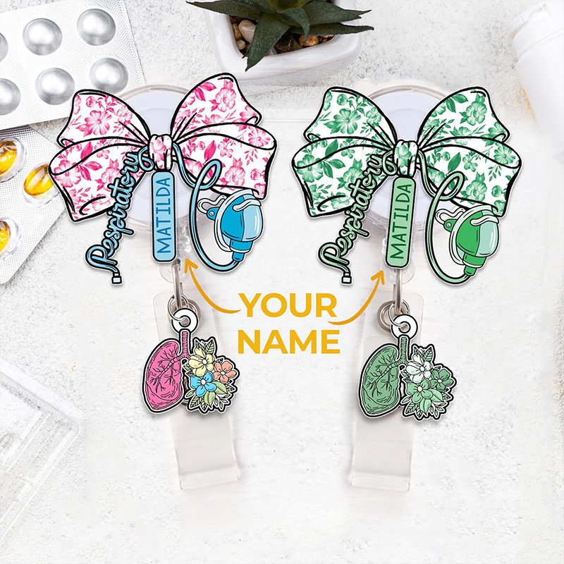 Personalized Floral Respiratory Therapist Coquette Badge Reel Badge Reel