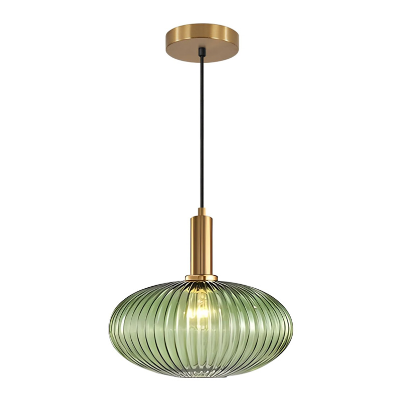 KCO Retro Green Stripe Glass Lampshade with Adjustable Height (L7158)