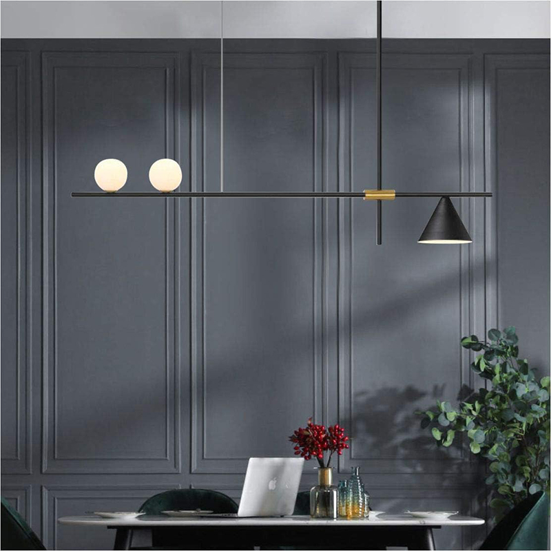 KCO Matte Black Linear Pendant Light Farmhouse Kitchen Island Rectangl