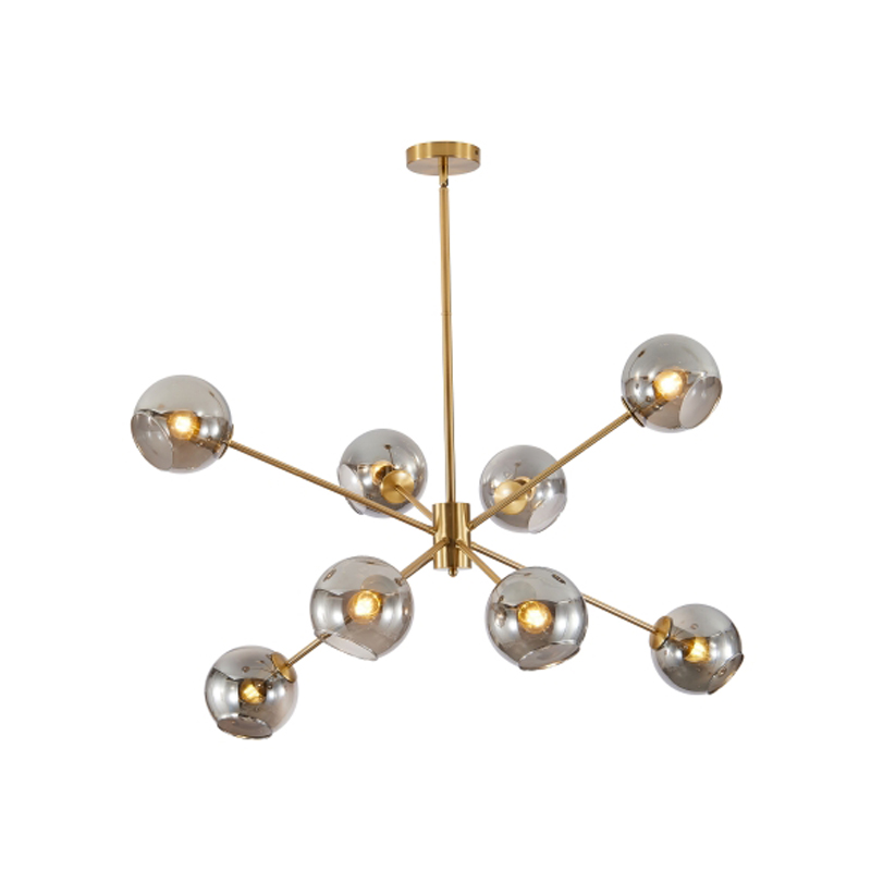 KCO Gold Sputnik Chandelier with Open Smoke Grey Lampshades (L7172)