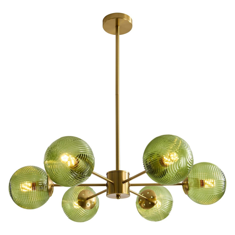KCO Green and Brass Blown Sputnik Chandelier with 6 Lights (L7163)