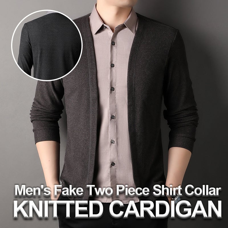 Men's Fake Two Piece Shirt Collar Knitted Cardigan (Buy 2 Free Shipping)