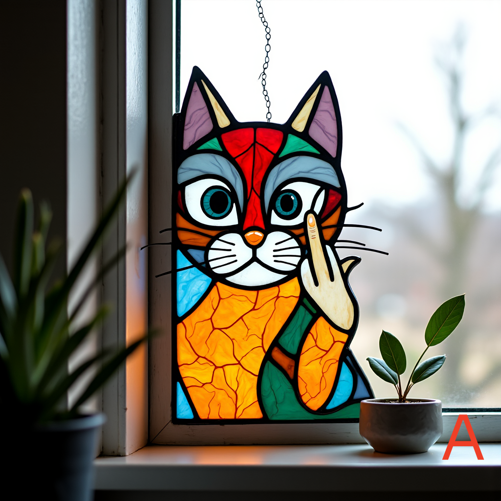Peeping Middle Finger Cat Suncatcher
