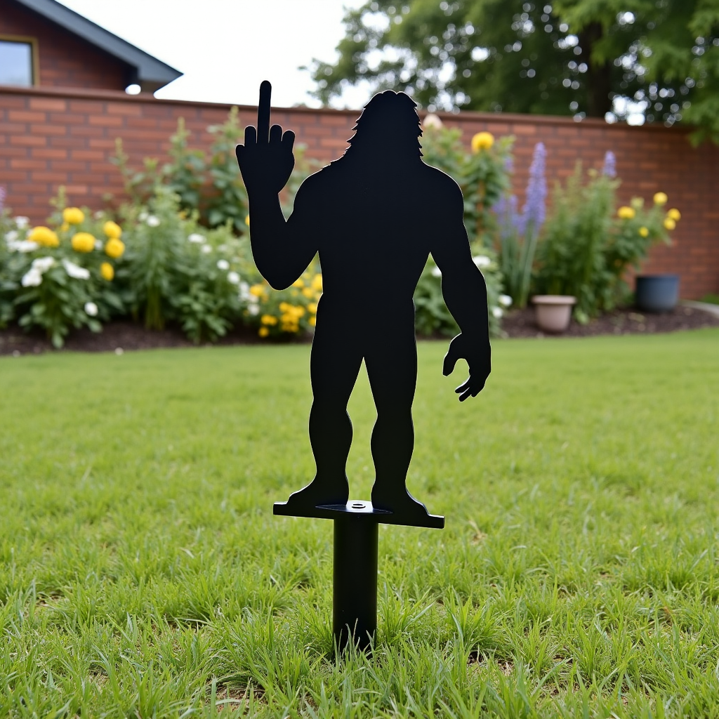 Metal Middle Finger Bigfoot Garden Stake