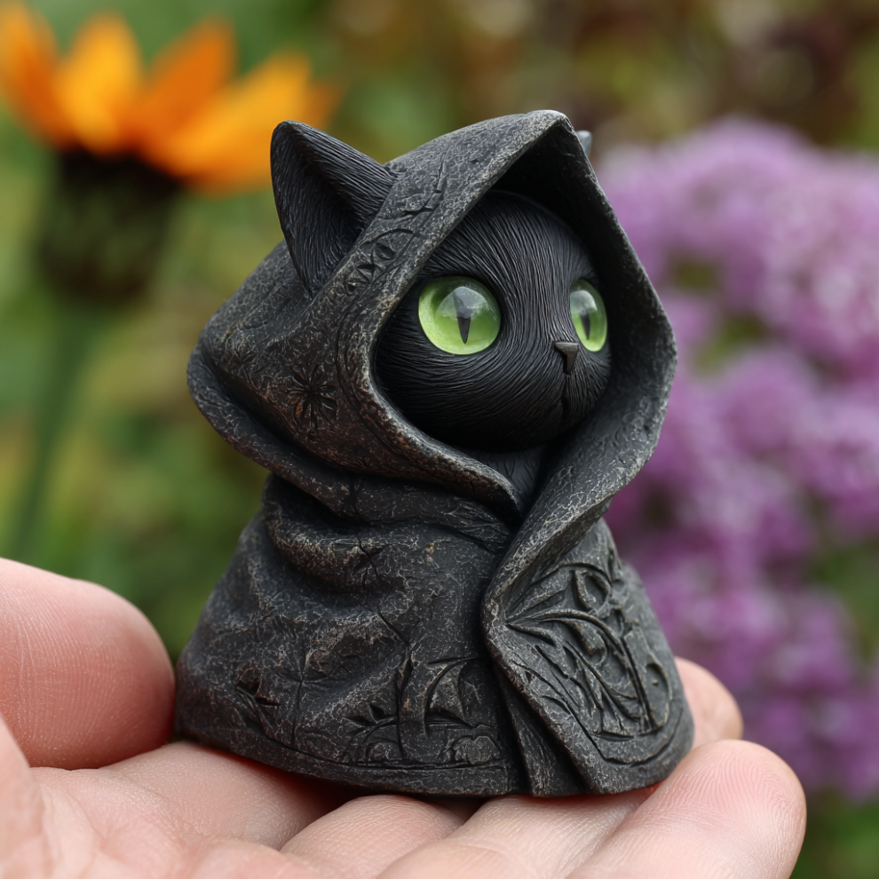 Mysterious Hooded Cat Figurine