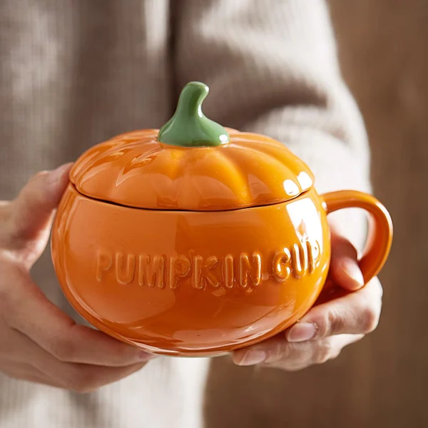🔥50% OFF🔥-Katie'S KITCHEN Ceramic Pumpkin Cup with Lid and Spoon🎃