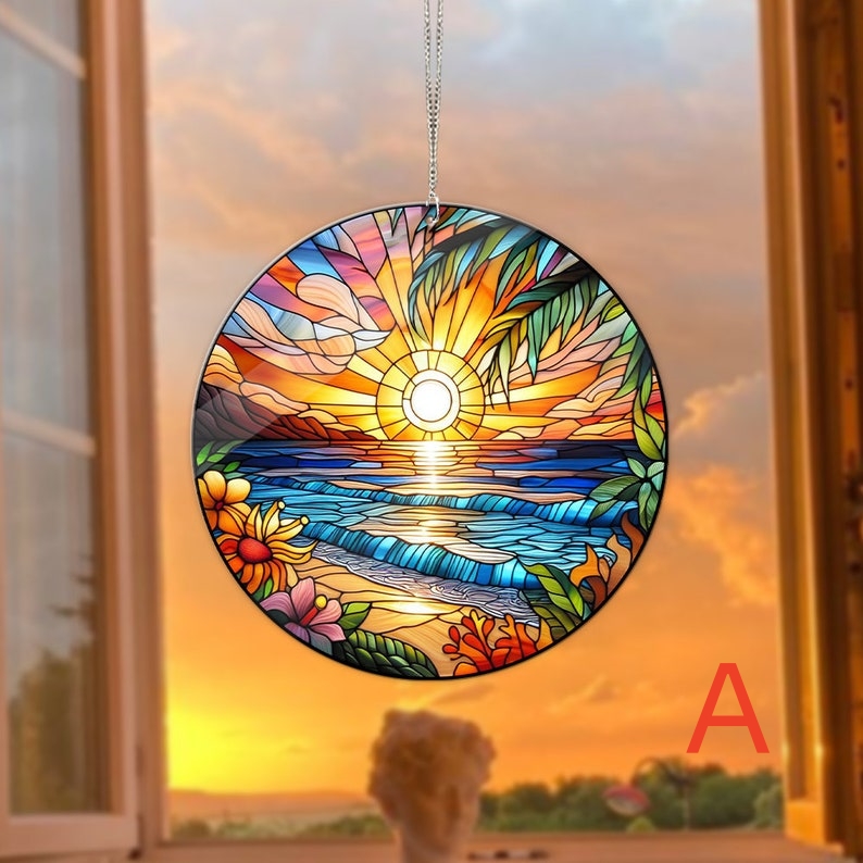 🔥🔥LAST DAY BIG SALE--Acrylic Beach Sunset Suncatcher Ornament