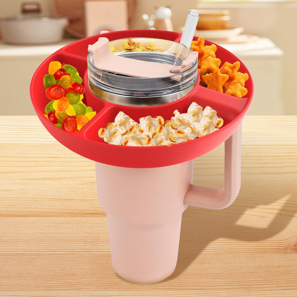 Snack Bowl for Stanley 40 Oz Tumbler,Snack Ring for Cup Accessories,4 Compartments Silicone Reusable Snack Tray