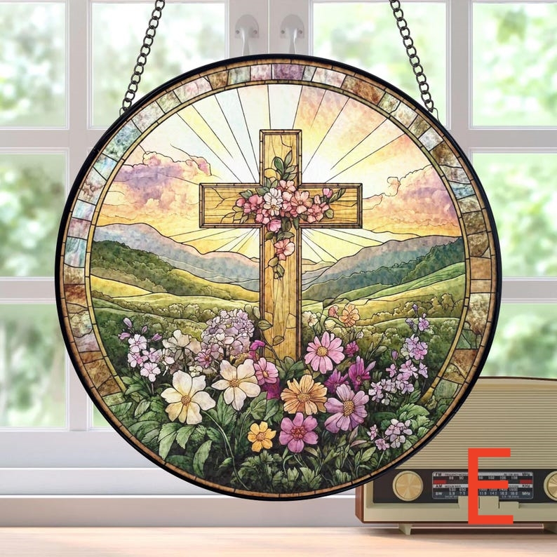 🔥🔥Last Day 50% Off--Cross And Wild Flower Suncatcher Ornament