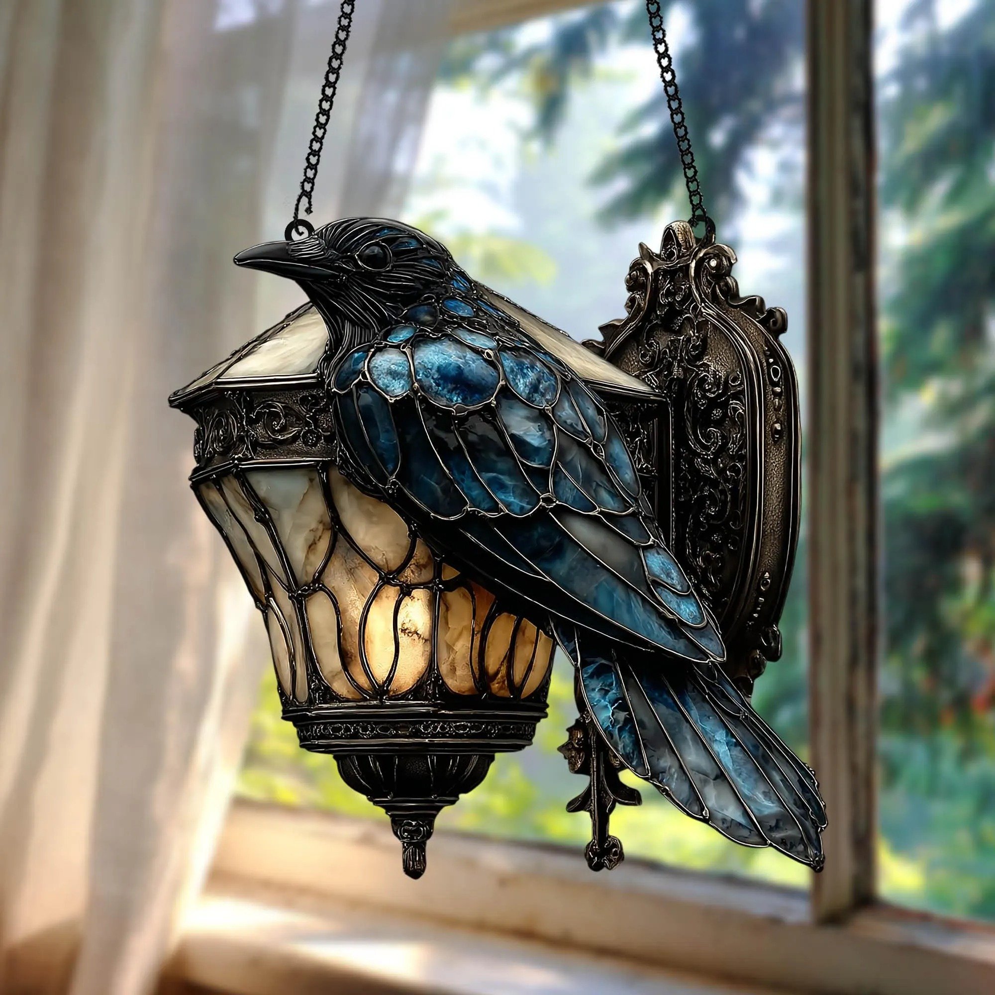🔥LAST DAY 49% OFF - 2025 Gothic Crow Stained Glass Hanging Pendant Lamp Decoration