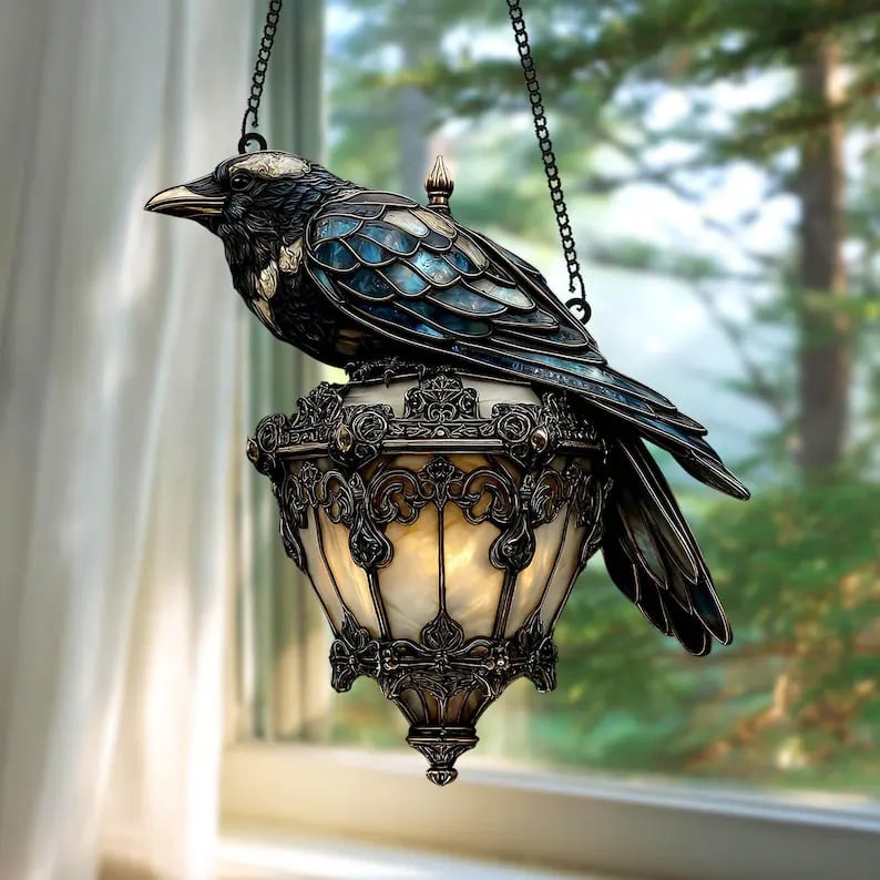 🔥LAST DAY 49% OFF - 2025 Gothic Crow Stained Glass Hanging Pendant Lamp Decoration