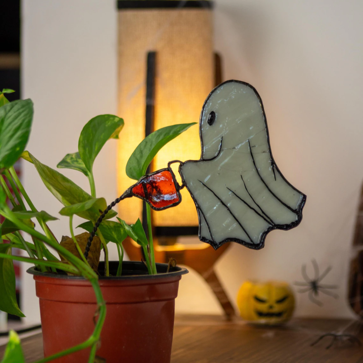 Handcrafted Ghost Watering Plant Art Stake