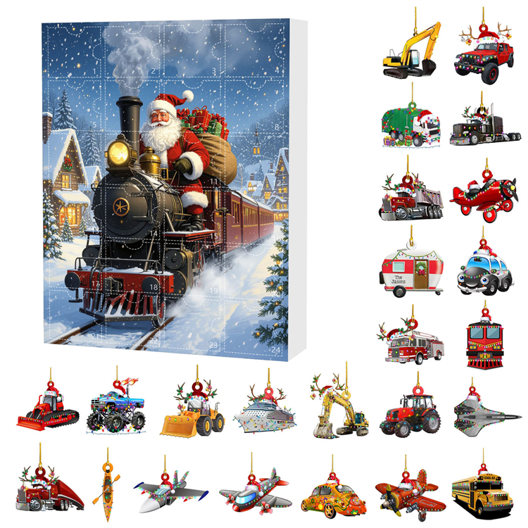 Santa’s Christmas Train Advent Calendar with Vehicle Ornaments