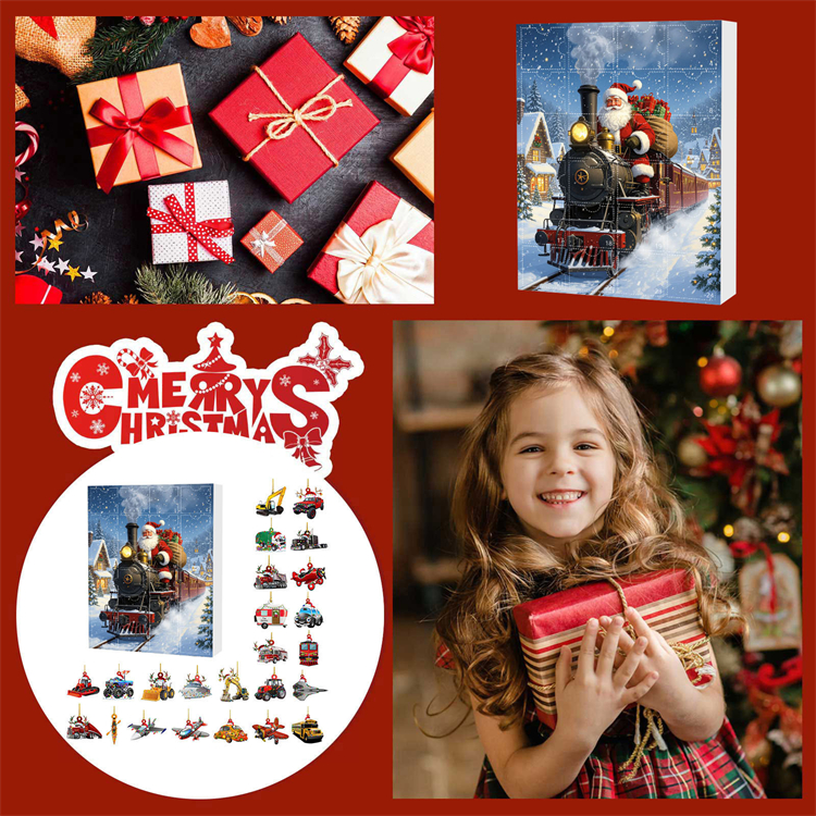 Santa’s Christmas Train Advent Calendar with Vehicle Ornaments