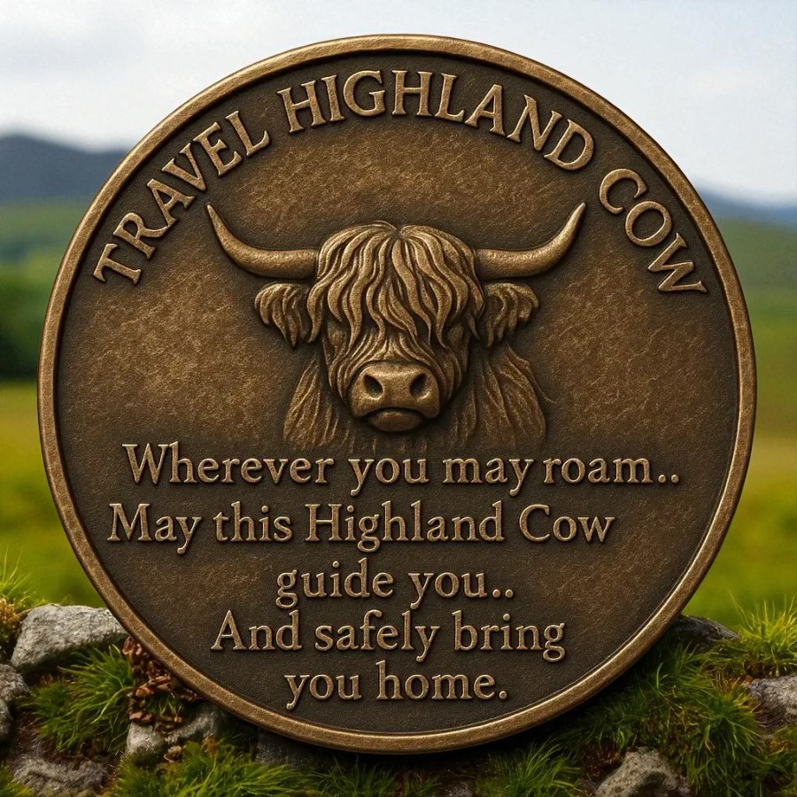 🐂Highland Cow Travel Guardian Vintage Coin