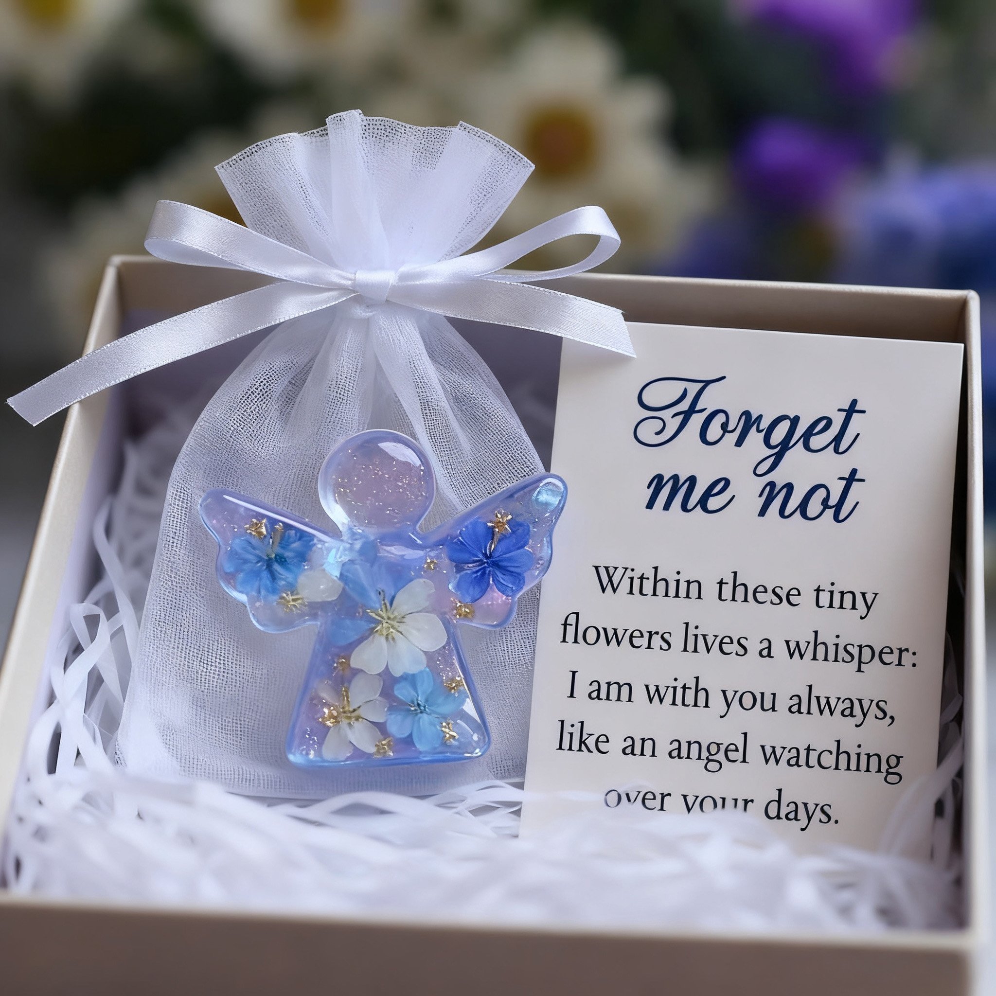 🔥Last Day: BUY 3 GET 1 FREE - 🪽Forget Me Not Dried Flower Angel Keepsake - Timeless Gift for Remembrance, Comfort & Hope