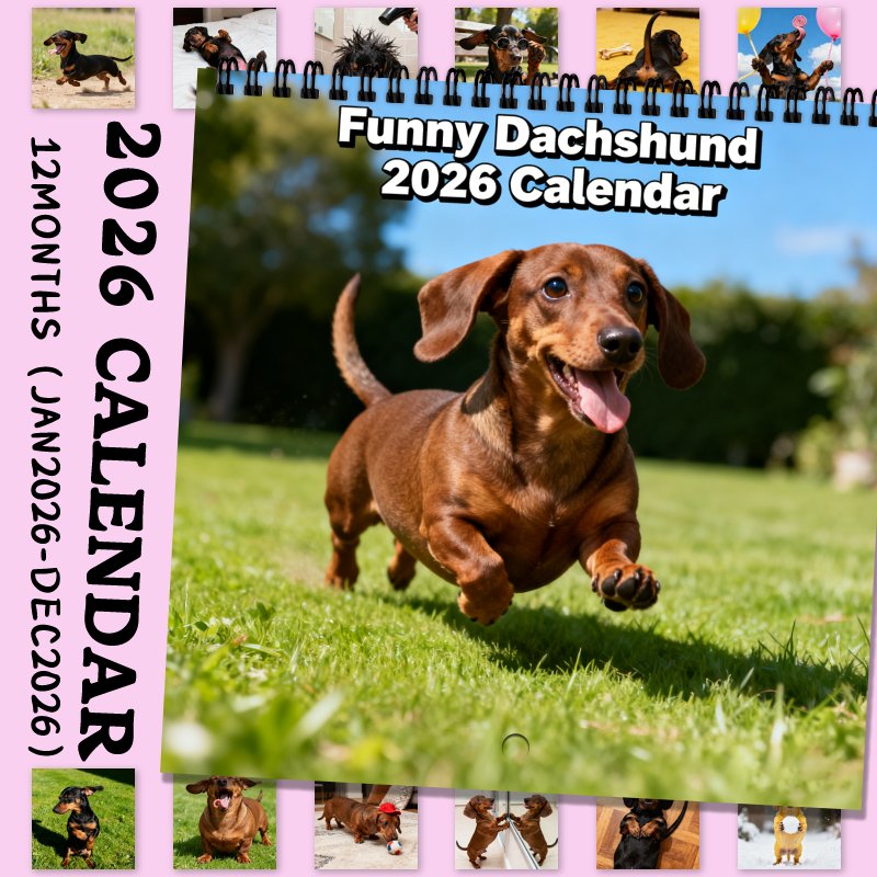 2026 Funny Dachshund Wall Calendar – Cute Puppy Monthly Planner,12-Month Gift for Dog Lovers