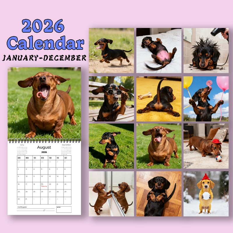2026 Funny Dachshund Wall Calendar – Cute Puppy Monthly Planner,12-Month Gift for Dog Lovers