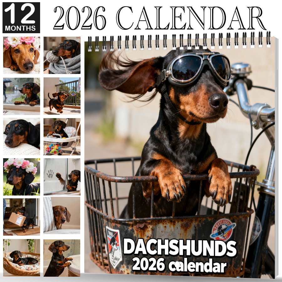 2026 Cute Dachshund Wall Calendar – 12-Month Planner, Perfect Christmas & New Year Gift