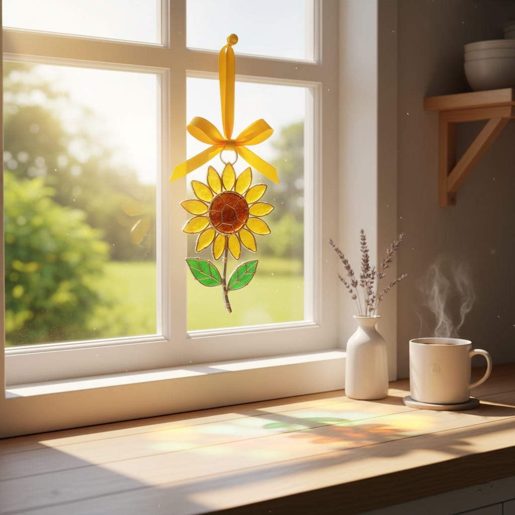 🎄The "Coastal Blooms" Collection: Handmade Sea Glass Flower Ornaments with Meaning Card