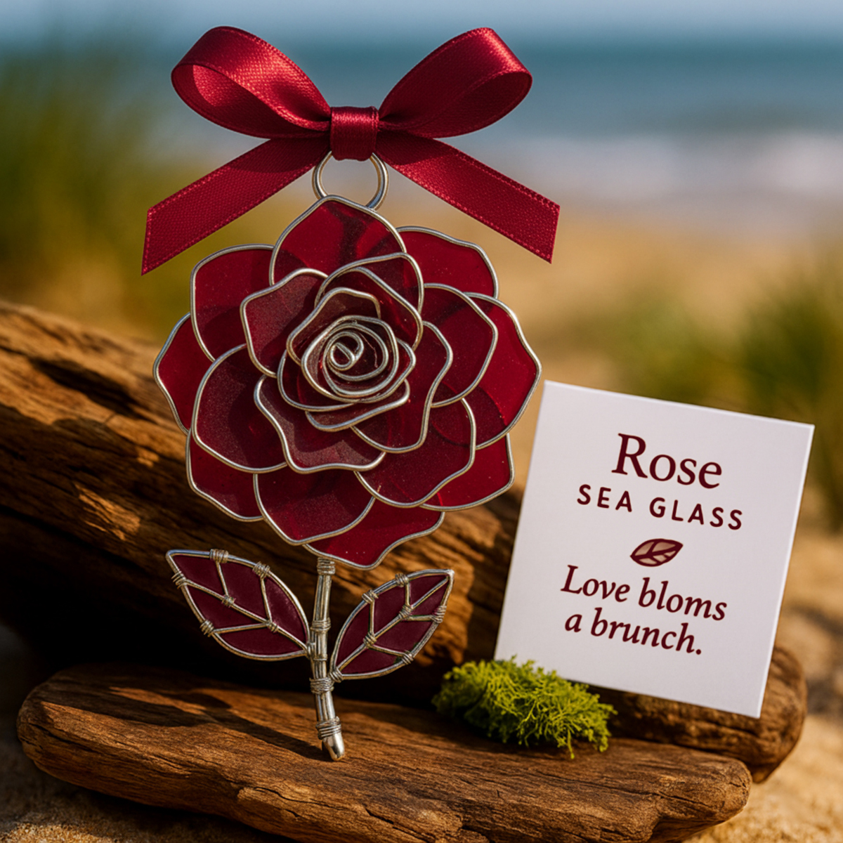 🎄The "Coastal Blooms" Collection: Handmade Sea Glass Flower Ornaments with Meaning Card