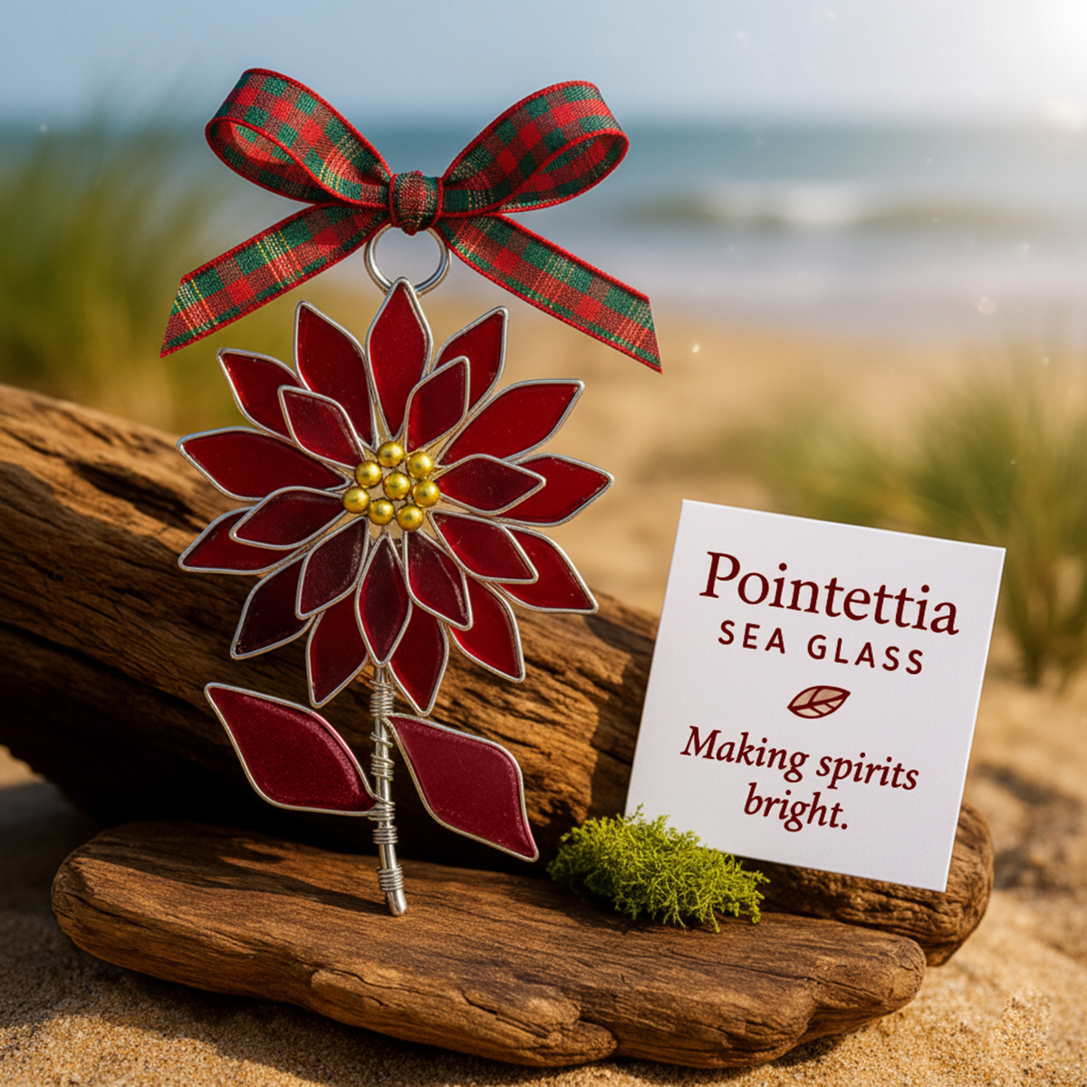 🎄The "Coastal Blooms" Collection: Handmade Sea Glass Flower Ornaments with Meaning Card