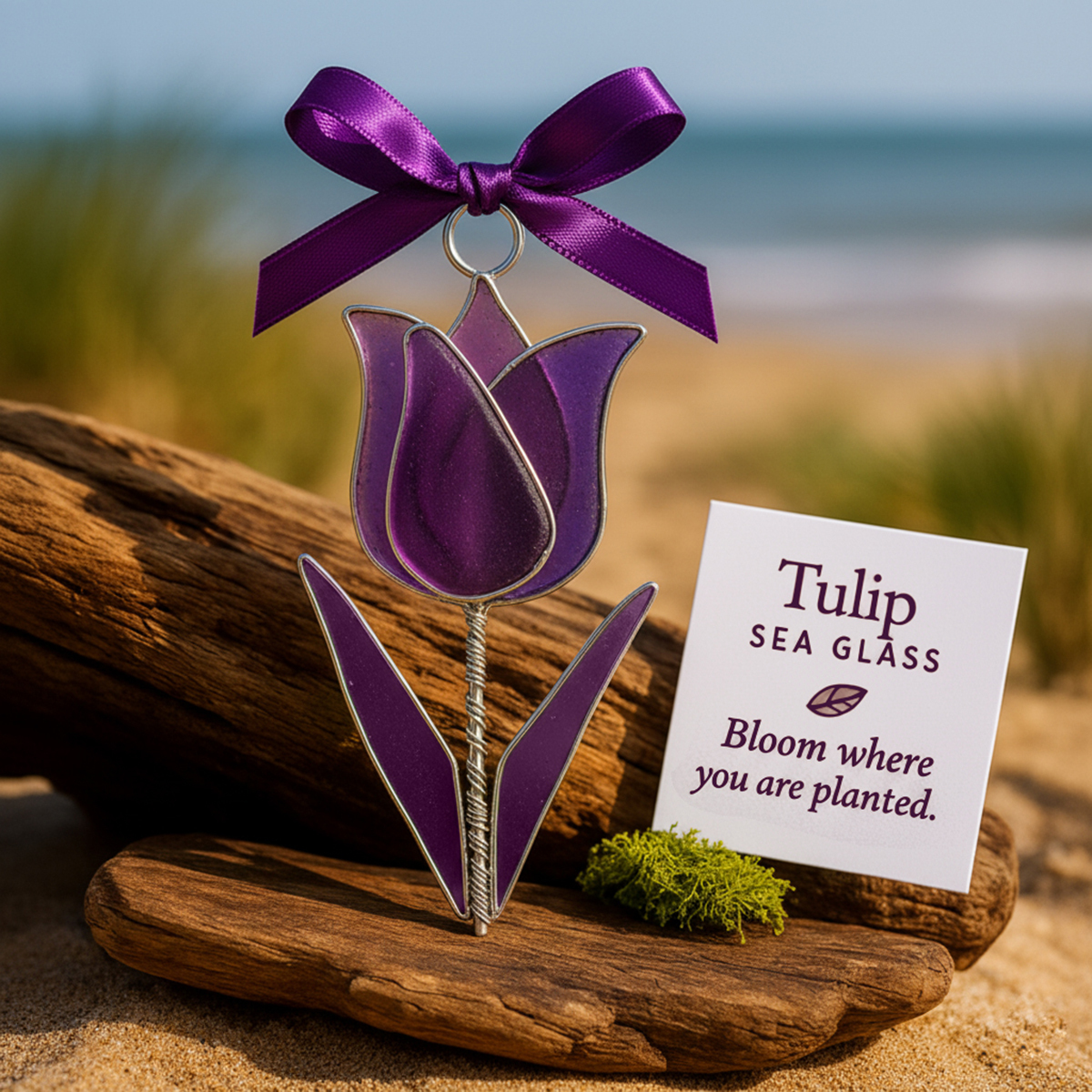 🎄The "Coastal Blooms" Collection: Handmade Sea Glass Flower Ornaments with Meaning Card