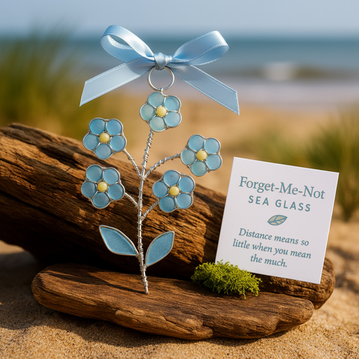 🎄The "Coastal Blooms" Collection: Handmade Sea Glass Flower Ornaments with Meaning Card