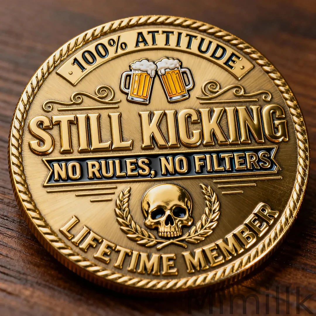 🥃🔥 “Old Fuckers Club / Still Kicking” Gold-Tone Commemorative Coin