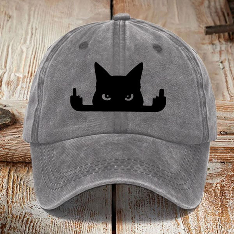 Art Black Cat In Contempt Print Washed Sun Hat