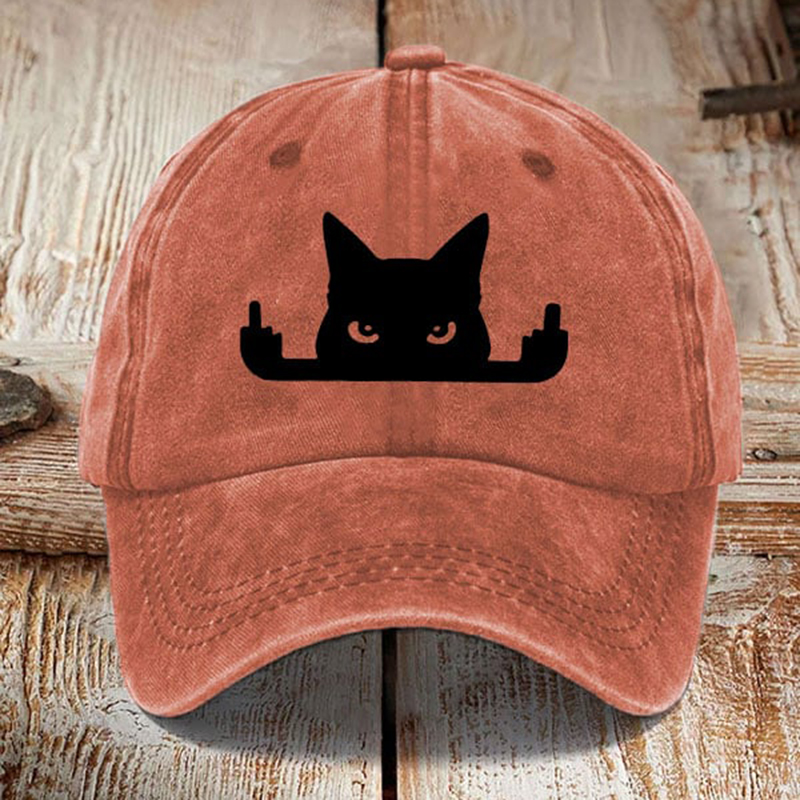Art Black Cat In Contempt Print Washed Sun Hat