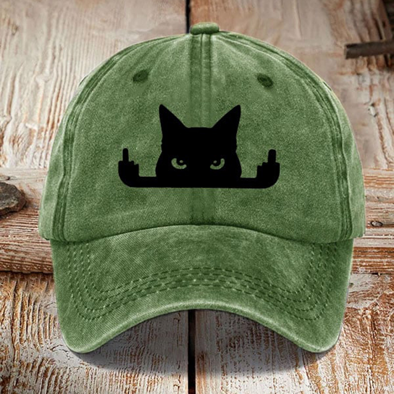 Art Black Cat In Contempt Print Washed Sun Hat