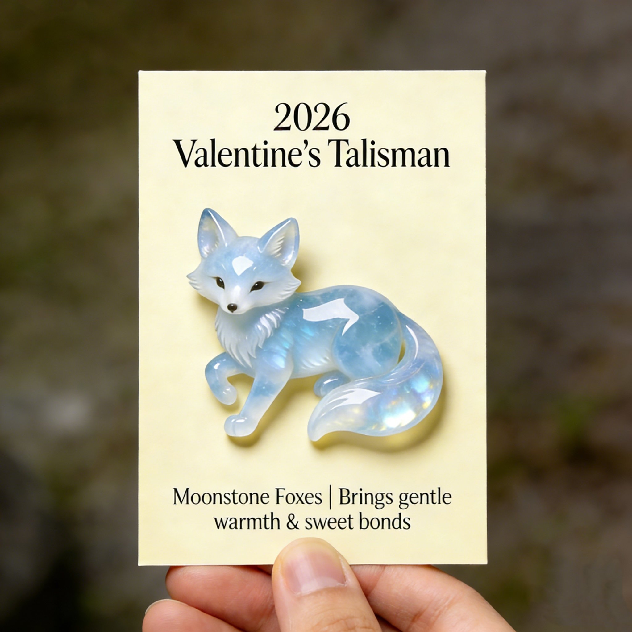 🦊🩵 Hand-Carved & Hand-Painted Moonstone Fox Talisman 🌟 2026 Valentine‘s Symbol of Warmth & Love — Perfect for Lovers, Family & Kids!