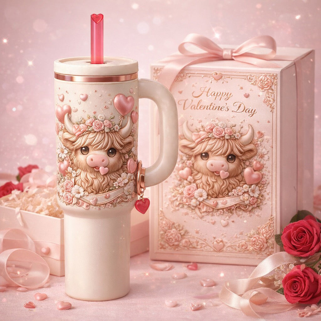 Valentine’s Highland Cow Embossed Tumbler