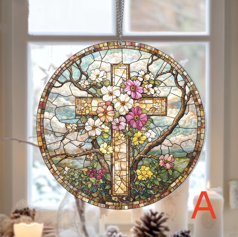 🔥🔥Last Day 50% Off--Cross And Wild Flower Suncatcher Ornament