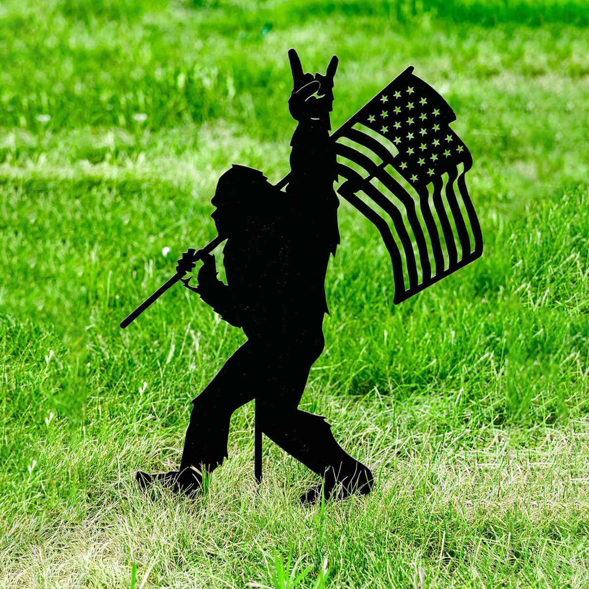 Metal Bigfoot with flag Garden Decor