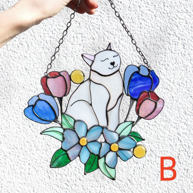 🔥🔥2025 Mother's Day Gift 50% Off--Cat in Tulip Flowers Suncatcher Ornament