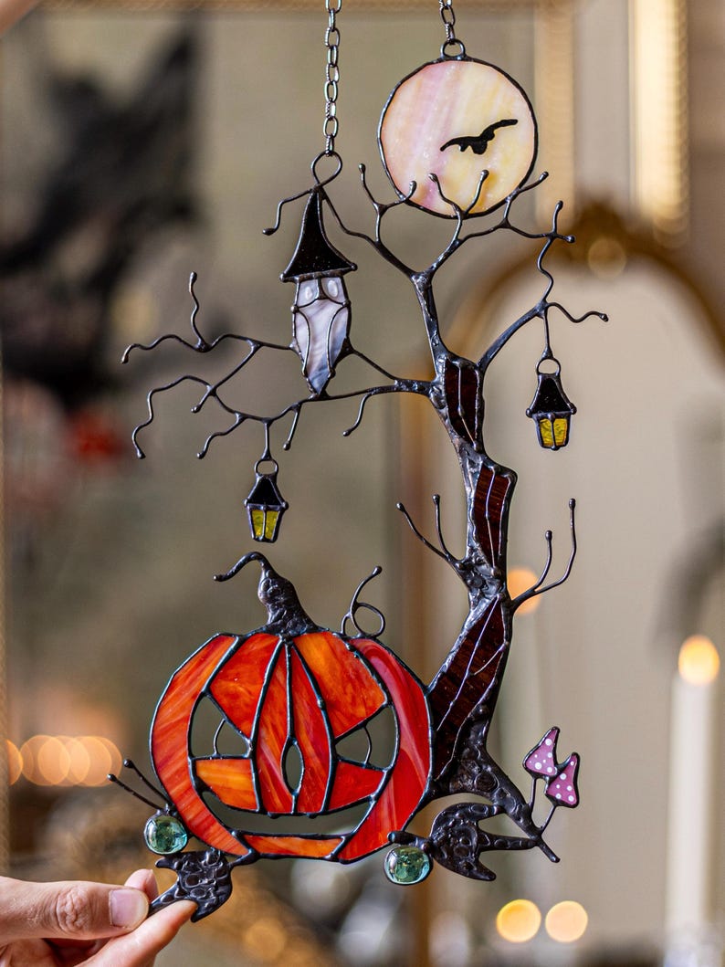 Halloween Pumpkin Mystical Tree Suncatcher
