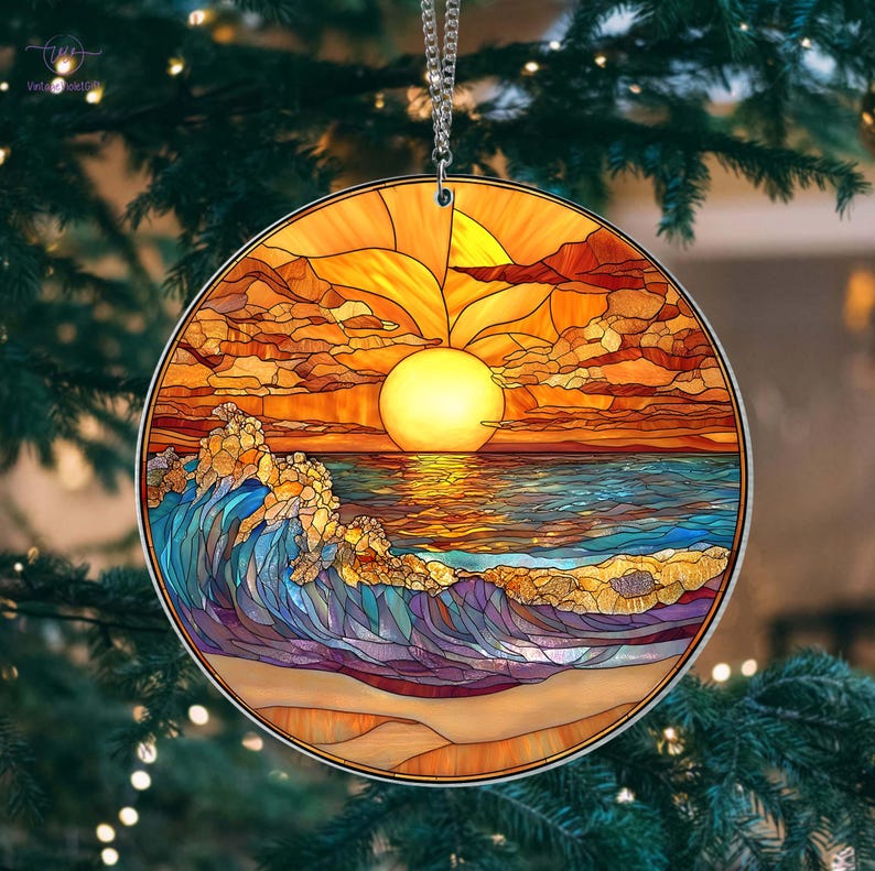 🔥🔥LAST DAY BIG SALE--Acrylic Beach Sunset Suncatcher Ornament